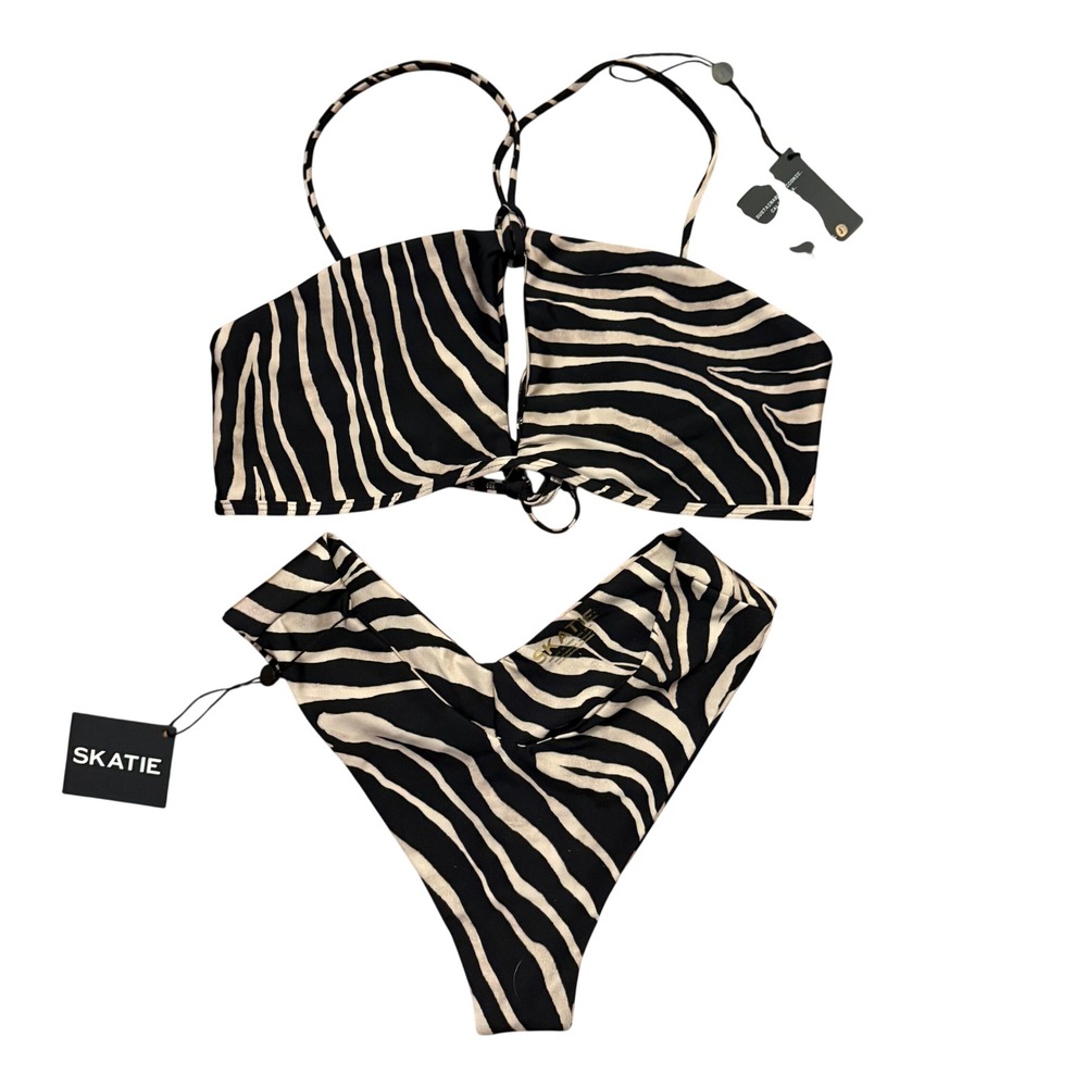 Skatie Sophie Top XL Bikini Set Gasparilla Glossy Zebra Bottom L NWT Swim